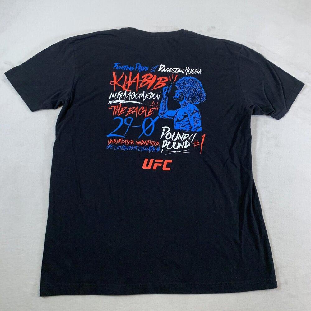 UFC Shirt Mens XL Black Khabib Nurmagomdeov Authentic‎ Short Sleeve MMA 29-0